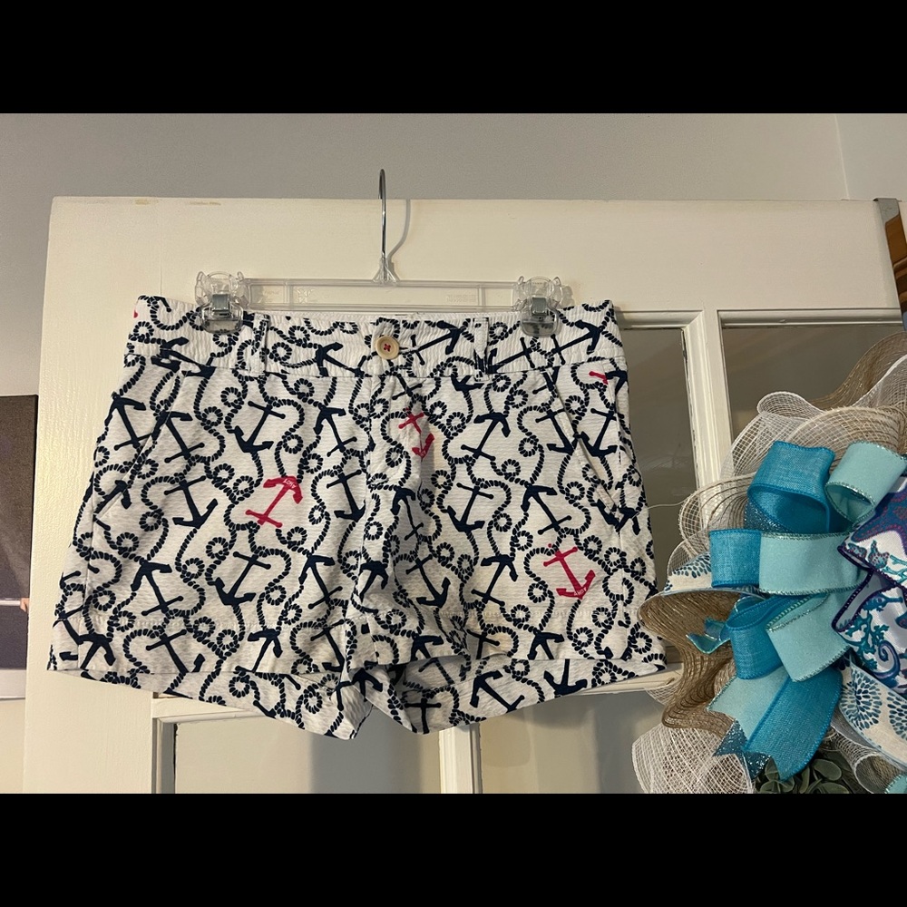 Lilly Pulitzer Shorts anchor nautical blue pink A’hoy pattern